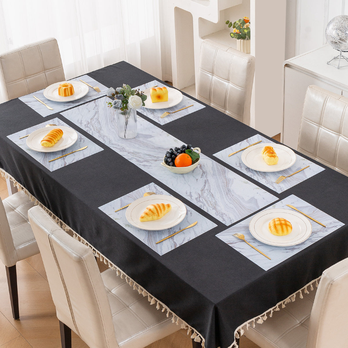 Marble Fusion PVC Mats for Dining Table, Glacier Vein - Frost Grey