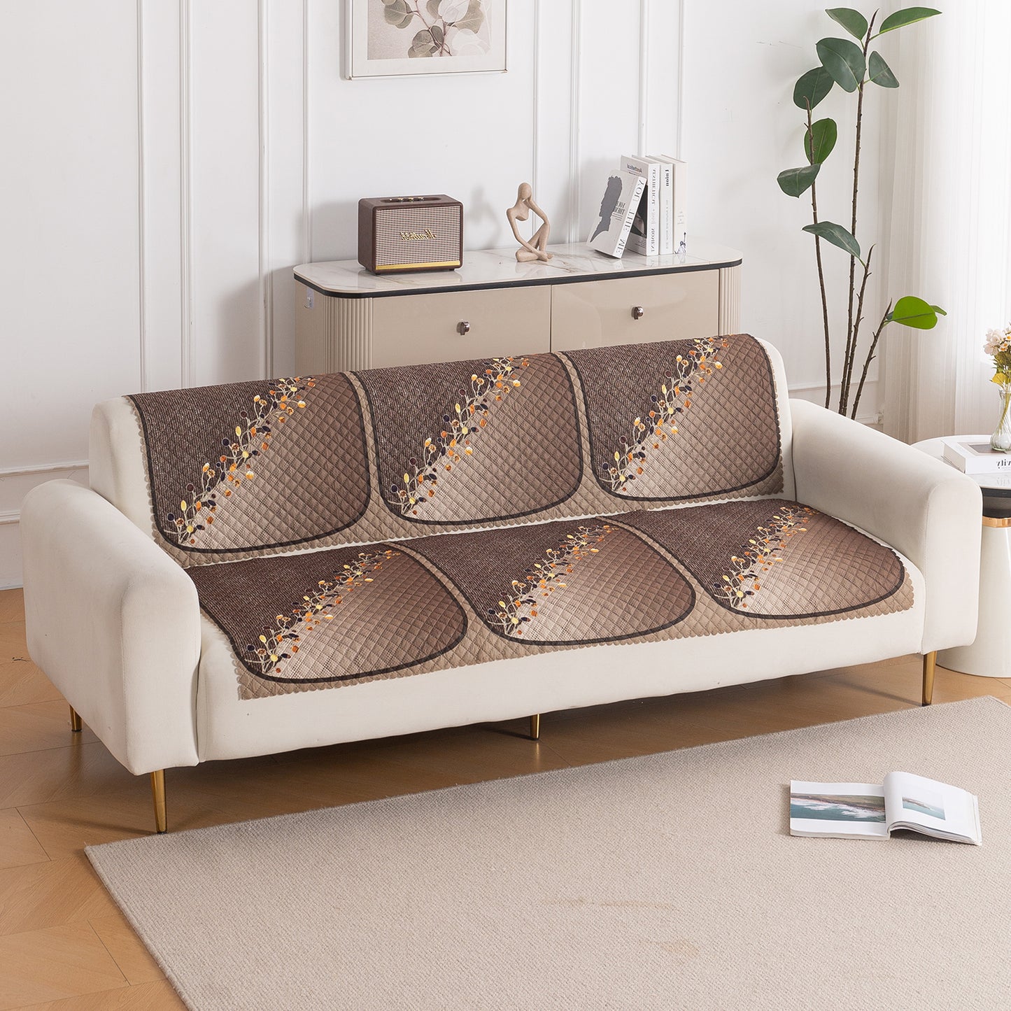 LoomVerse Quilted Sofa Cover Set Washable Sofa Panel for Seat & Back - Autumn Drape