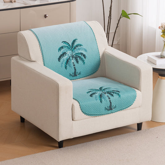 HeavenHue Fleece Soft Touch Quilted Sofa Cover Set Washable Sofa Panel for Seat & Back - Island Breeze