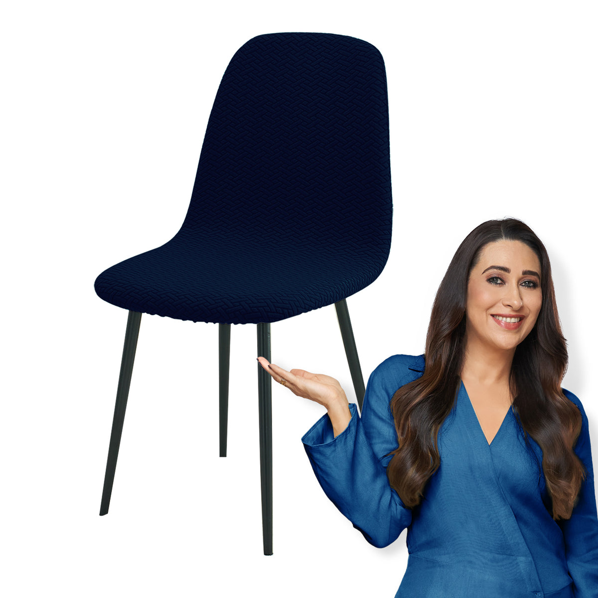 Premium Jacquard Fully Covered Cover for Mid Century Modern Dining Chair, Navy Blue