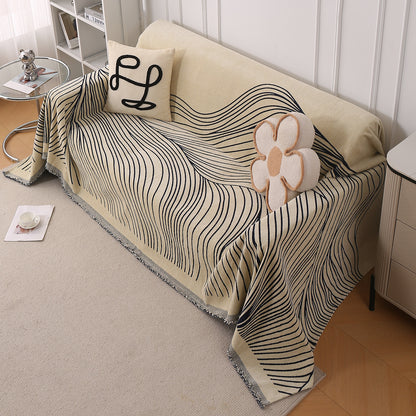 WaveLoom Collection Printed Chenille Sofa Cover Throw, Navy Blue