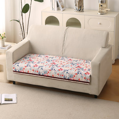 Florentina Series Printed Holland Velvet Sofa Mat - Scarlet Rose Ivory