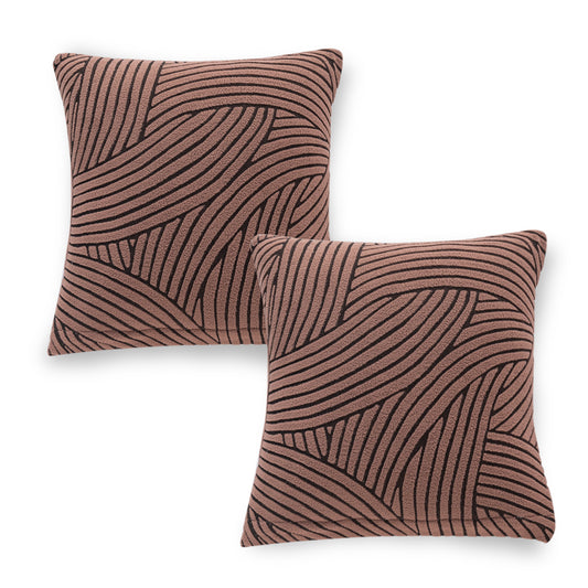 'WaveLine Series' Jacquard Cushion Cover Set of 2, Rust Brown