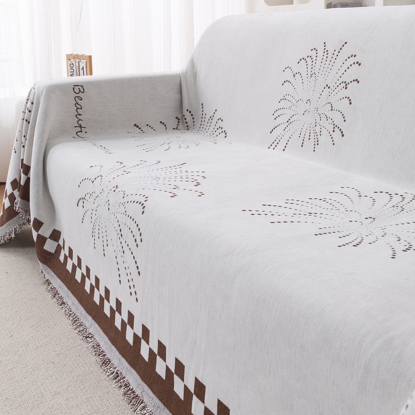 Premium 320 GSM Chenille Sofa Cover Throw All Season 'Serene Abode Series', Brown Dot Burst