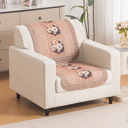 LoomVerse Quilted Sofa Cover Set Washable Sofa Panel for Seat & Back - Vintage Rosette
