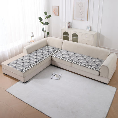 LiefNest Printed Holland Velvet L Shape Sofa Seat Mat with Foam Filling - Snowflakes Gradient Grey