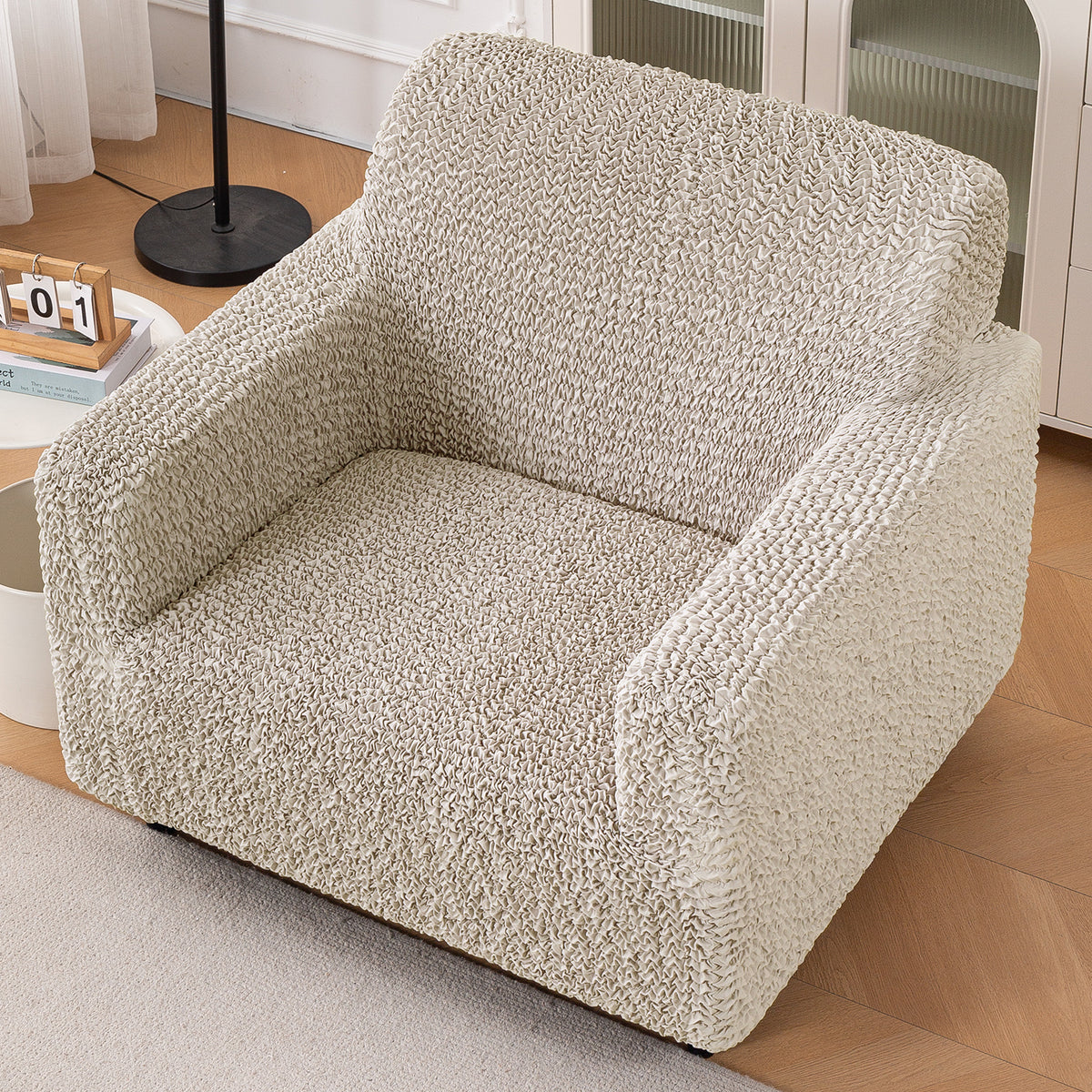 Italian Belissia Luxe Series' Super Stretchable Microfiber 1/2/3 Seater Sofa Cover, Snow Cream