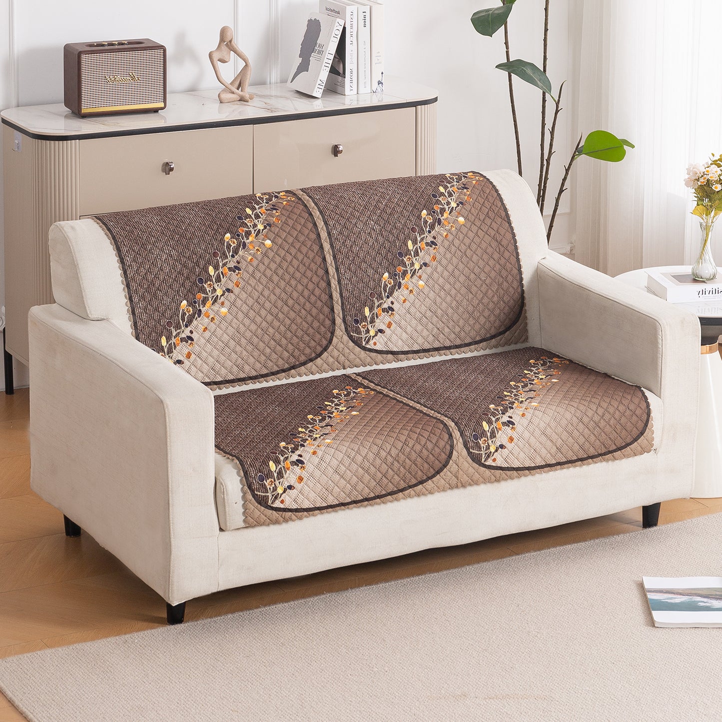 LoomVerse Quilted Sofa Cover Set Washable Sofa Panel for Seat & Back - Autumn Drape
