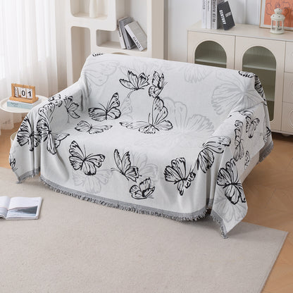 Premium 320 GSM Chenille Sofa Cover Throw All Season 'Serene Abode Series', Monochrome Butterfly