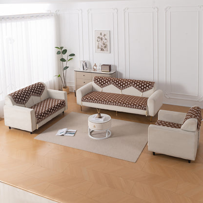 Heritage Weave Premium Jacquard Sofa Cover Set with Tassels - Russet Brown