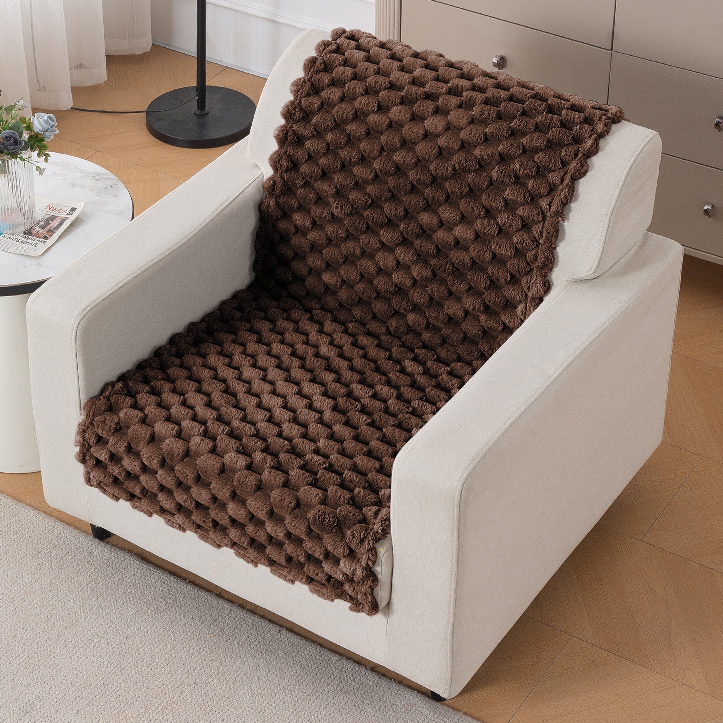 'BunnySoft Series' Plush Sofa Cover Throw for Sofa Seat & Back, Dark Chocolate