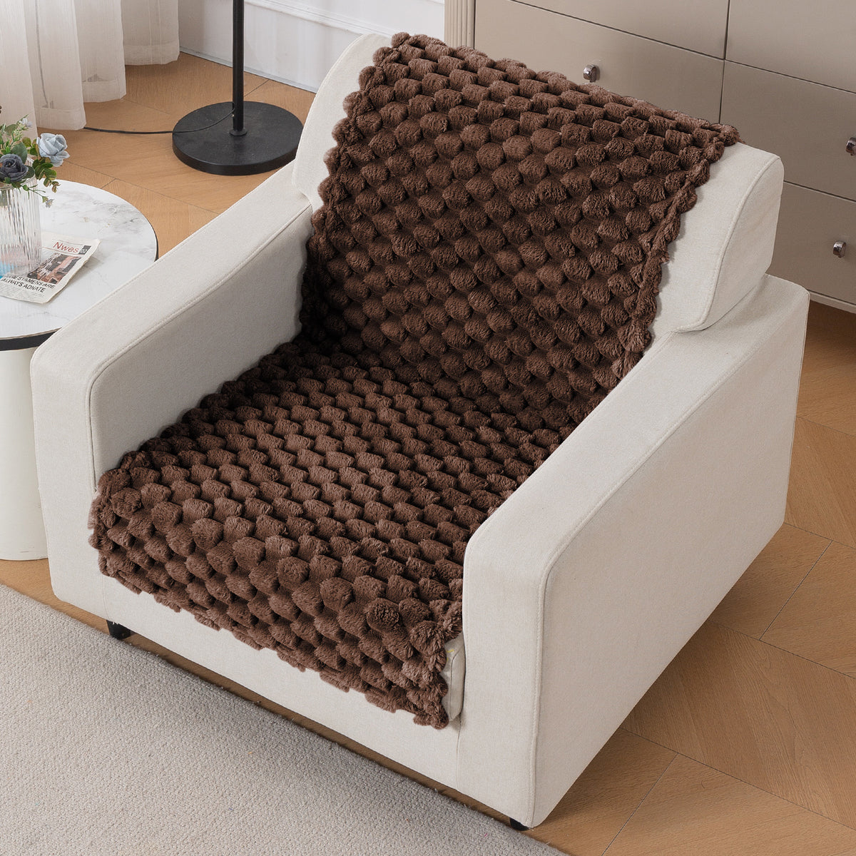 'BunnySoft Series' Plush Sofa Cover Throw for Sofa Seat & Back, Dark Chocolate