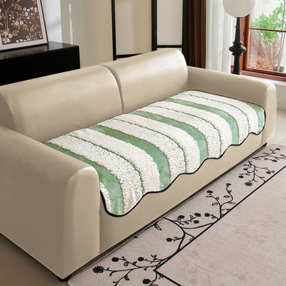 Luxury Wavy Plush Anti-Slip Sofa Cover Mats - Pistachio Green