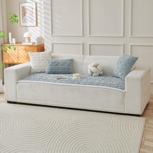 'Italian Caelora' Luxury Jacquard Plush Sofa Cover Mat and Anti-Slip Armrest Covers - Powder Blue