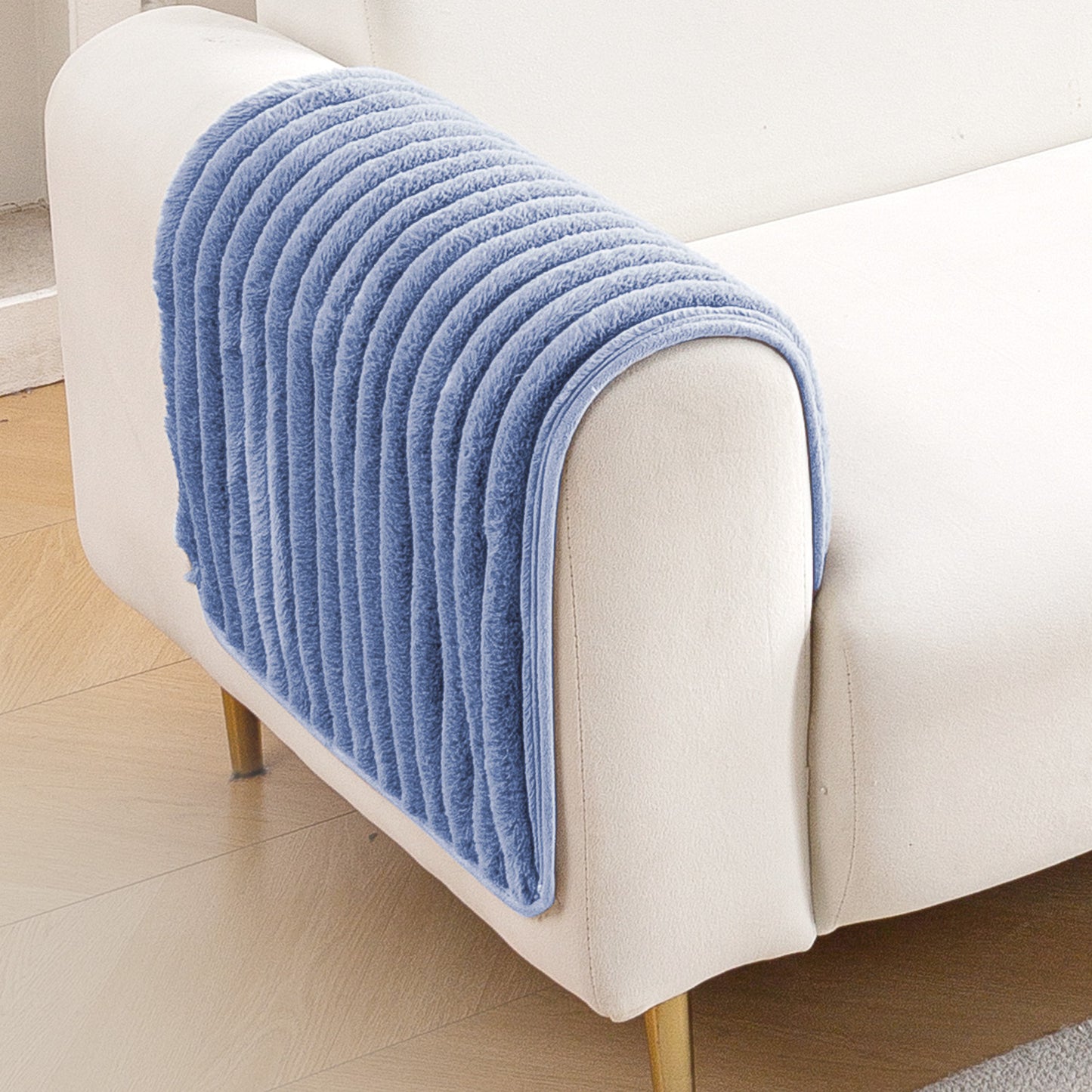 Faux Rabbit Fur Plush Anti-Slip Sofa Mat |Snuggle Fur Denim Blue