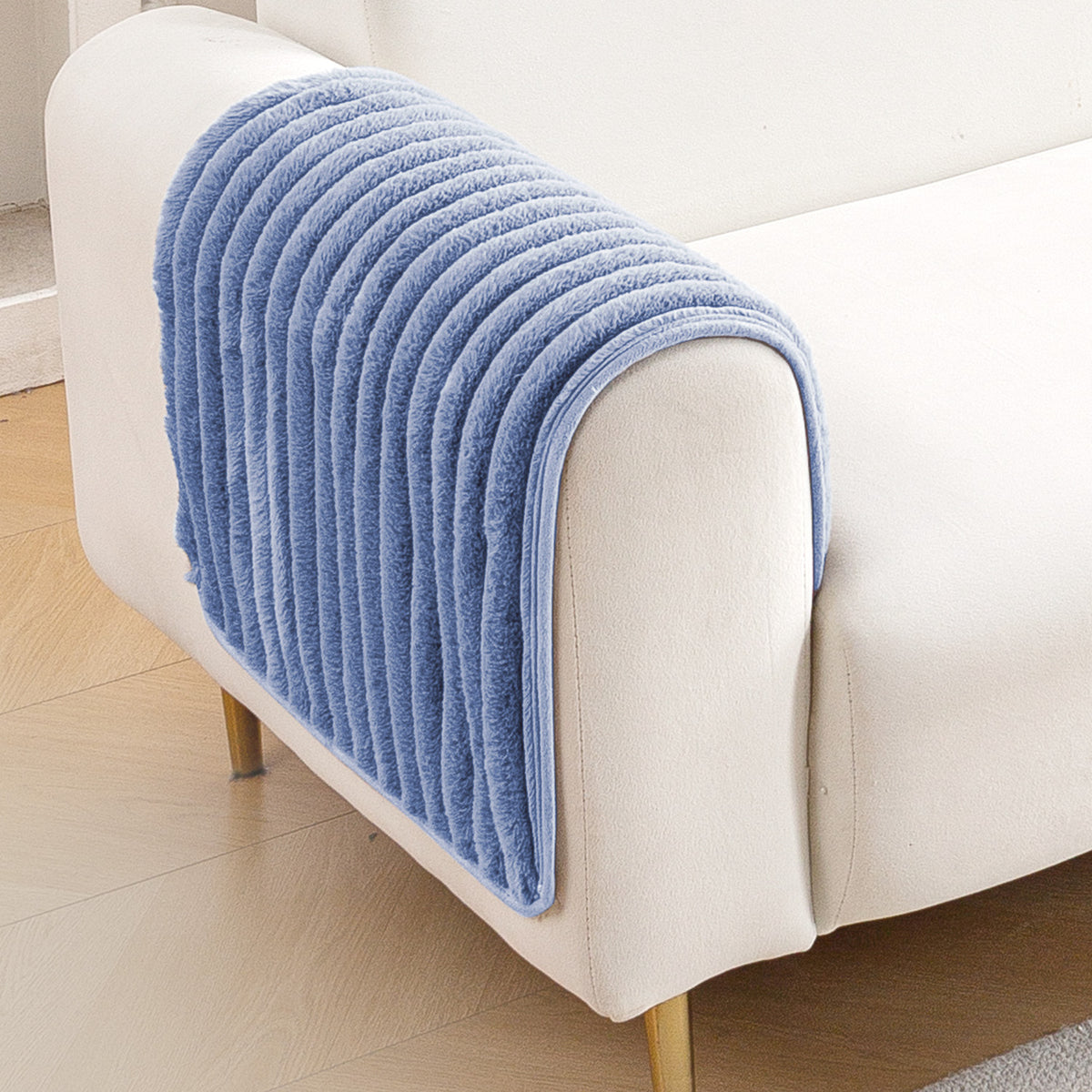Faux Rabbit Fur Plush Anti-Slip Sofa Mat |Snuggle Fur Denim Blue
