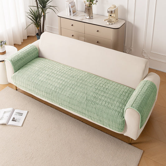 Premium Plush Anti Slip Sofa Cover Mat with 2 Armrest Cover, Green