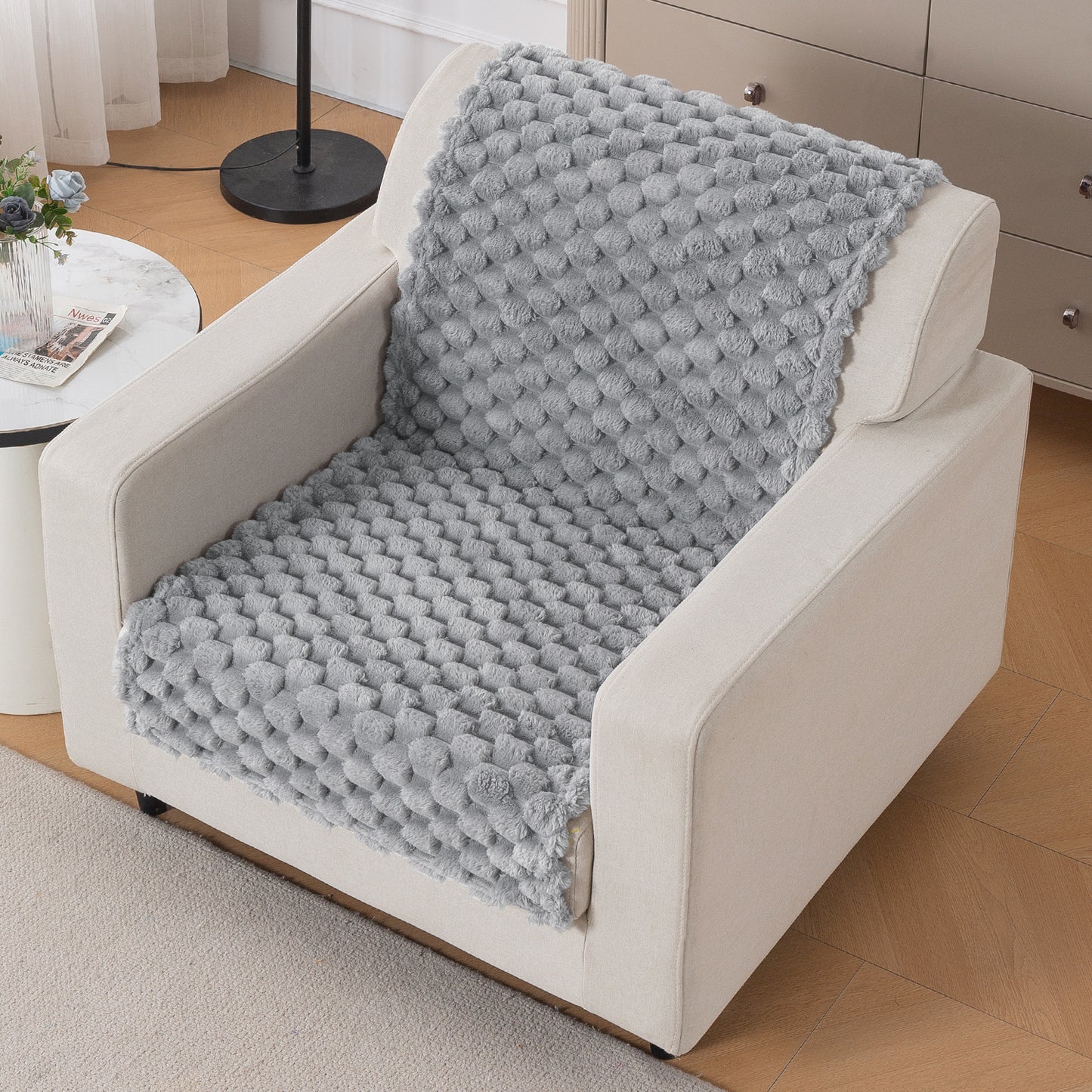 'BunnySoft Series' Plush Sofa Cover Throw for Sofa Seat & Back, Moon Grey