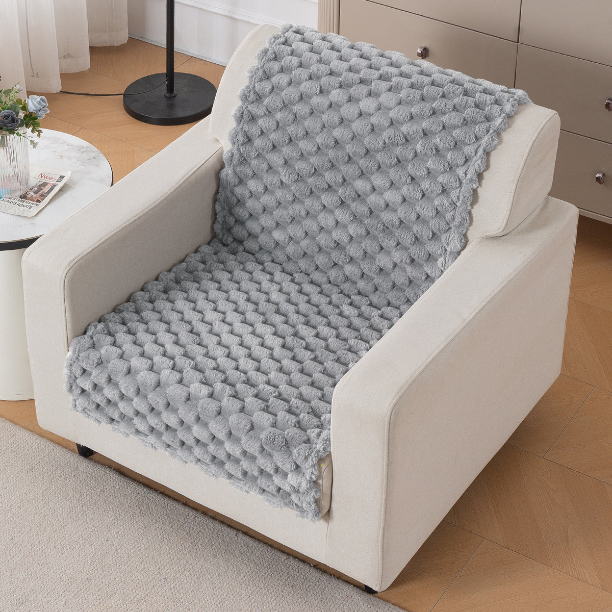 'BunnySoft Series' Plush Sofa Cover Throw for Sofa Seat & Back, Moon Grey