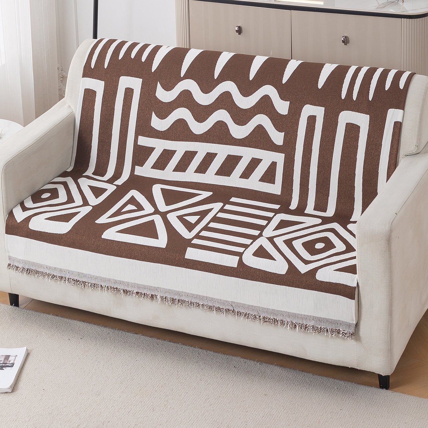Urban Tribe Premium Chenille Fabric Sofa Cover, Chocolate Brown