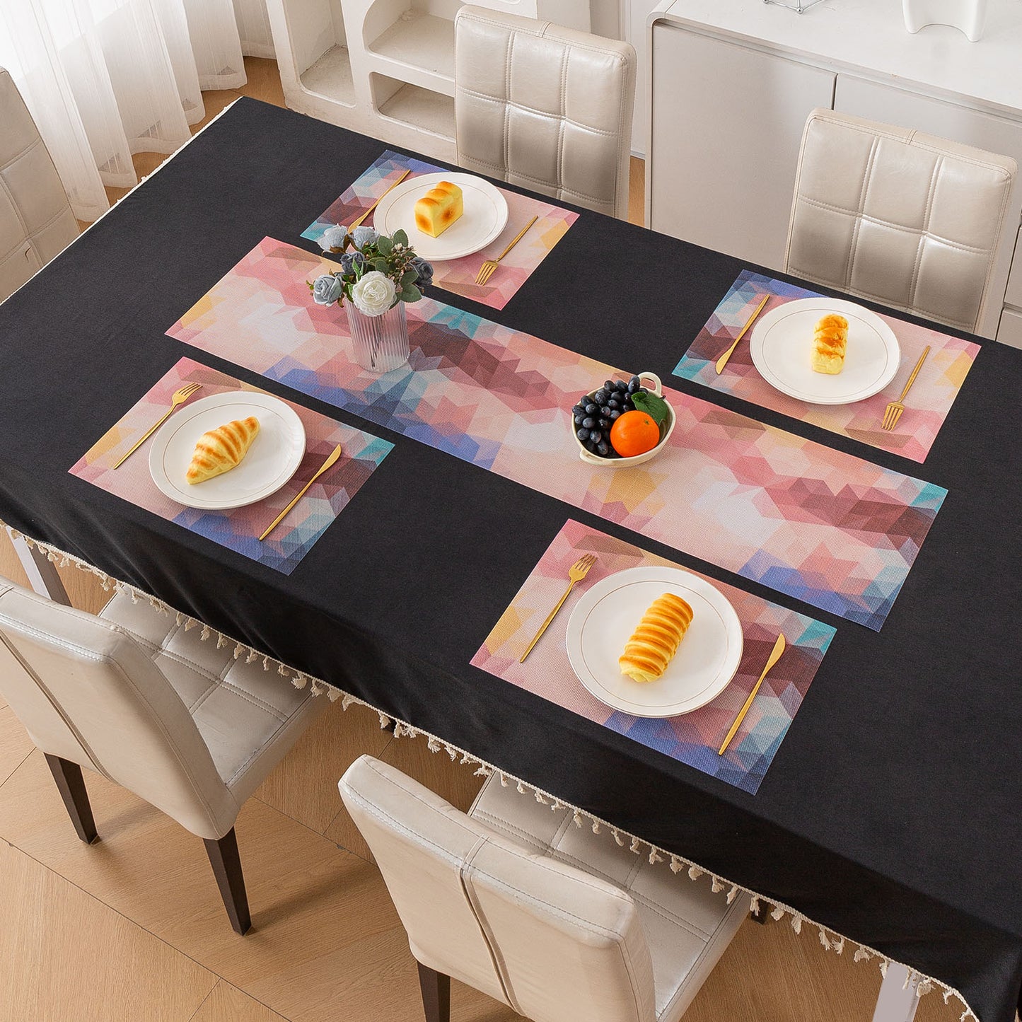 Color Splash PVC Mats for Dining Table, Abstract Polygon - Rose Mauve