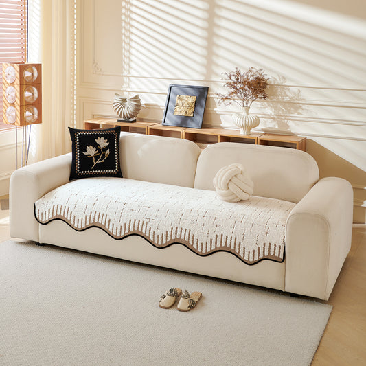 Premium Supple Soft Wavy Sofa Cover Mat, Cream Brown