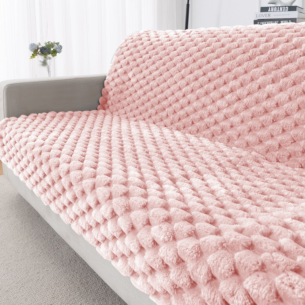 'BunnySoft Series' Plush Sofa Cover Throw for Sofa Seat & Back, Flamingo Pink
