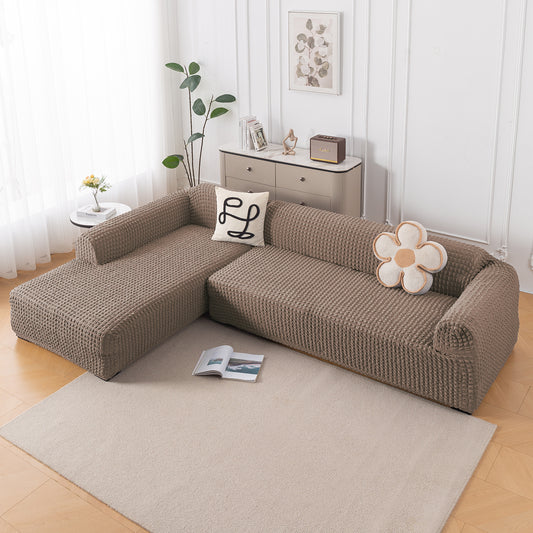 Aria Nova 280 GSM Bubble 2-Piece Stretchable L Shape Sofa Cover with Left Chaise, Mocha Brown