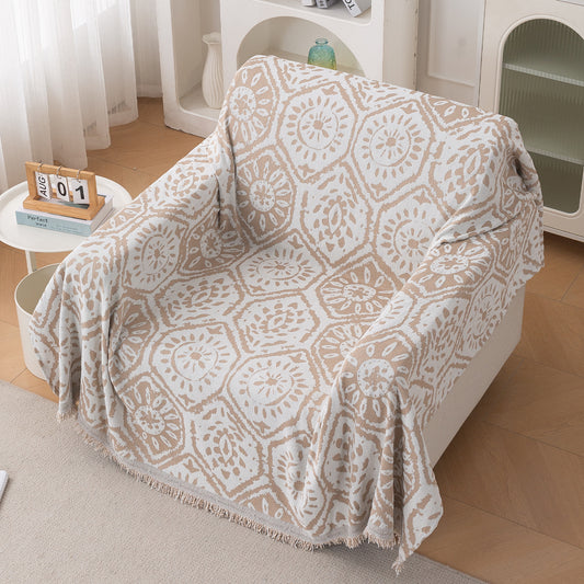 Premium 320 GSM Chenille Sofa Cover Throw All Season 'Serene Abode Series', Boho Floral Tile