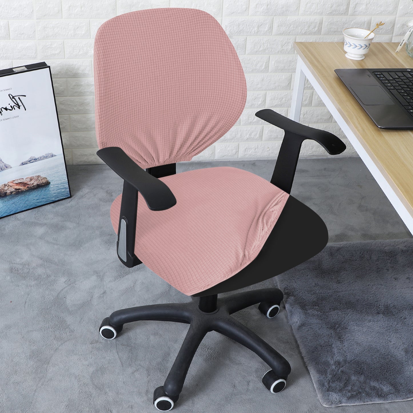 Water Repellent Office Chair Cover for Task Chair – 210 GSM Stretchable Jacquard – Washable & Anti-Slip – Fits Small Office Chairs Without Headrest, Pink