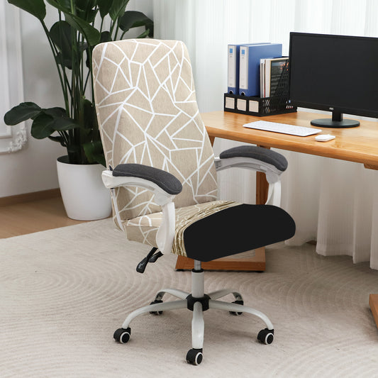 Printed Office Chair Cover for Executive Chair (High-Back) – 140 GSM Stretchable Fabric – Washable & Anti-Slip – Fits Big & Tall Office Chairs, Beige Abstract Geometry