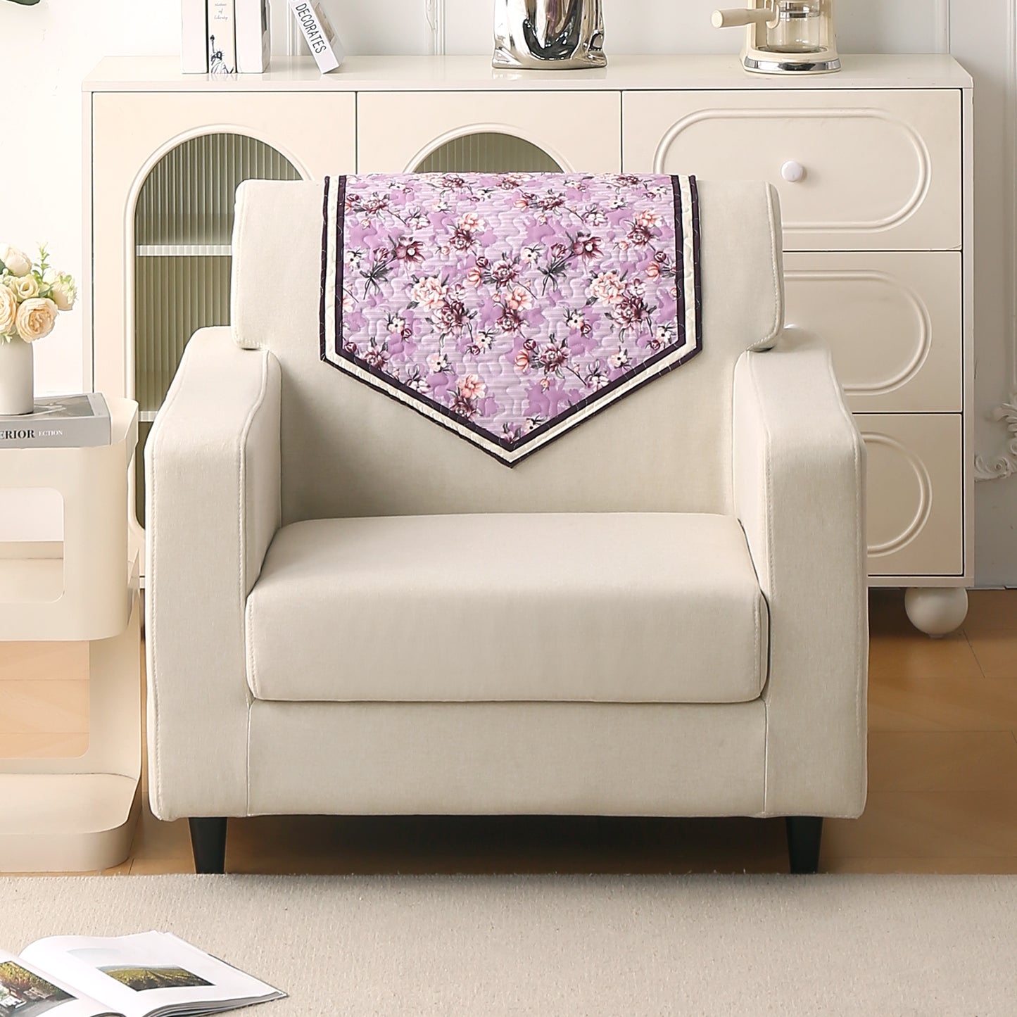 Florentina Series Printed Holland Velvet Sofa Mat - Peony Lavender