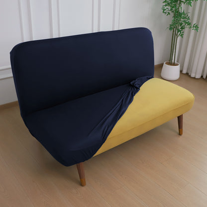 SereneSolids Stretchable Elastic Armless Sofa Cover – 140 GSM, Futon Slipcover, Easy Fit, Navy Blue