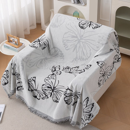 Premium 320 GSM Chenille Sofa Cover Throw All Season 'Serene Abode Series', Monochrome Butterfly