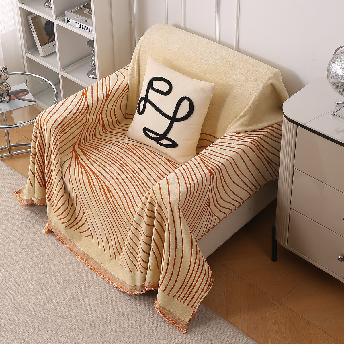 Buy Orange Colour WaveLoom Chenille Single Seater Sofa Throw | HOKIPO