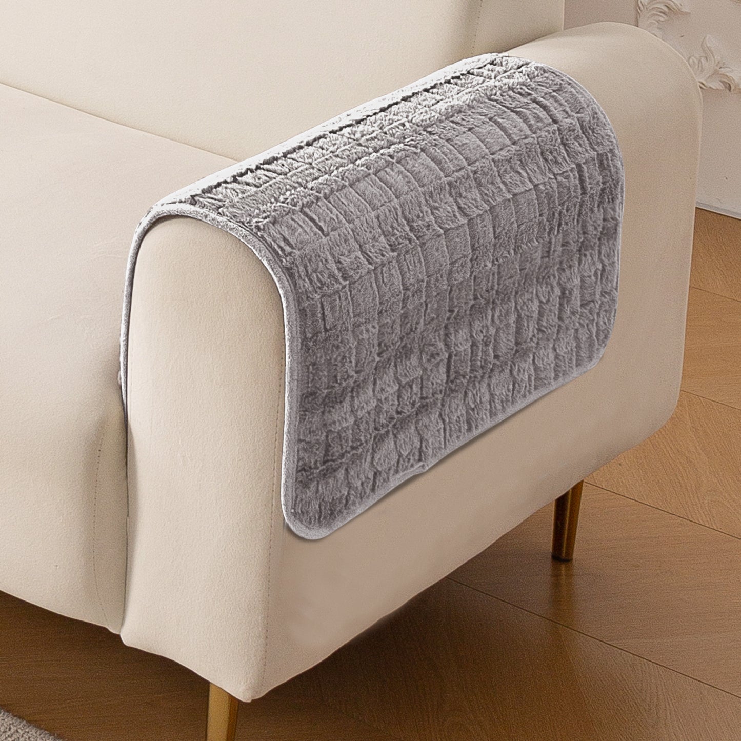 Premium Plush Set of 2 Sofa Armrest Covers, Light Grey