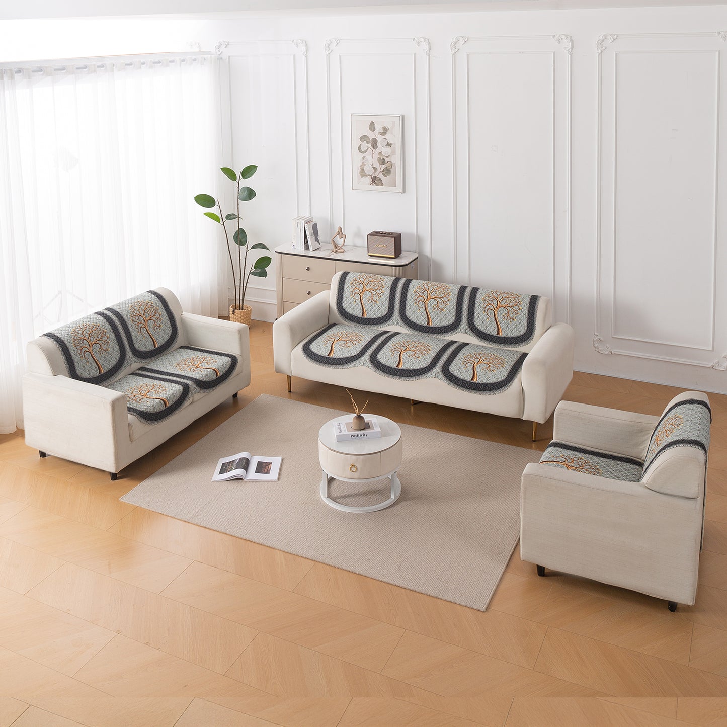 LoomVerse Quilted Sofa Cover Set Washable Sofa Panel for Seat & Back - Tranquil Tree
