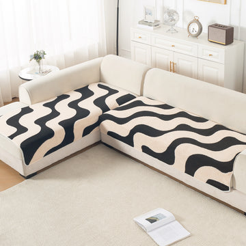 Luxury Plush Sherpa Anti Slip L Shape Sofa Mat, 'Noirea Series' | Wavy Stripe