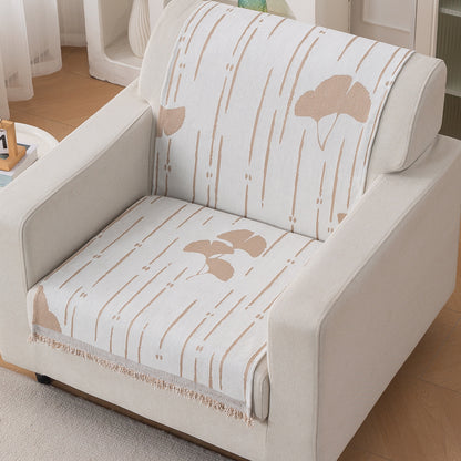 Premium 320 GSM Chenille Sofa Cover 'Serene Abode Series', Beige Ginkgo Lines
