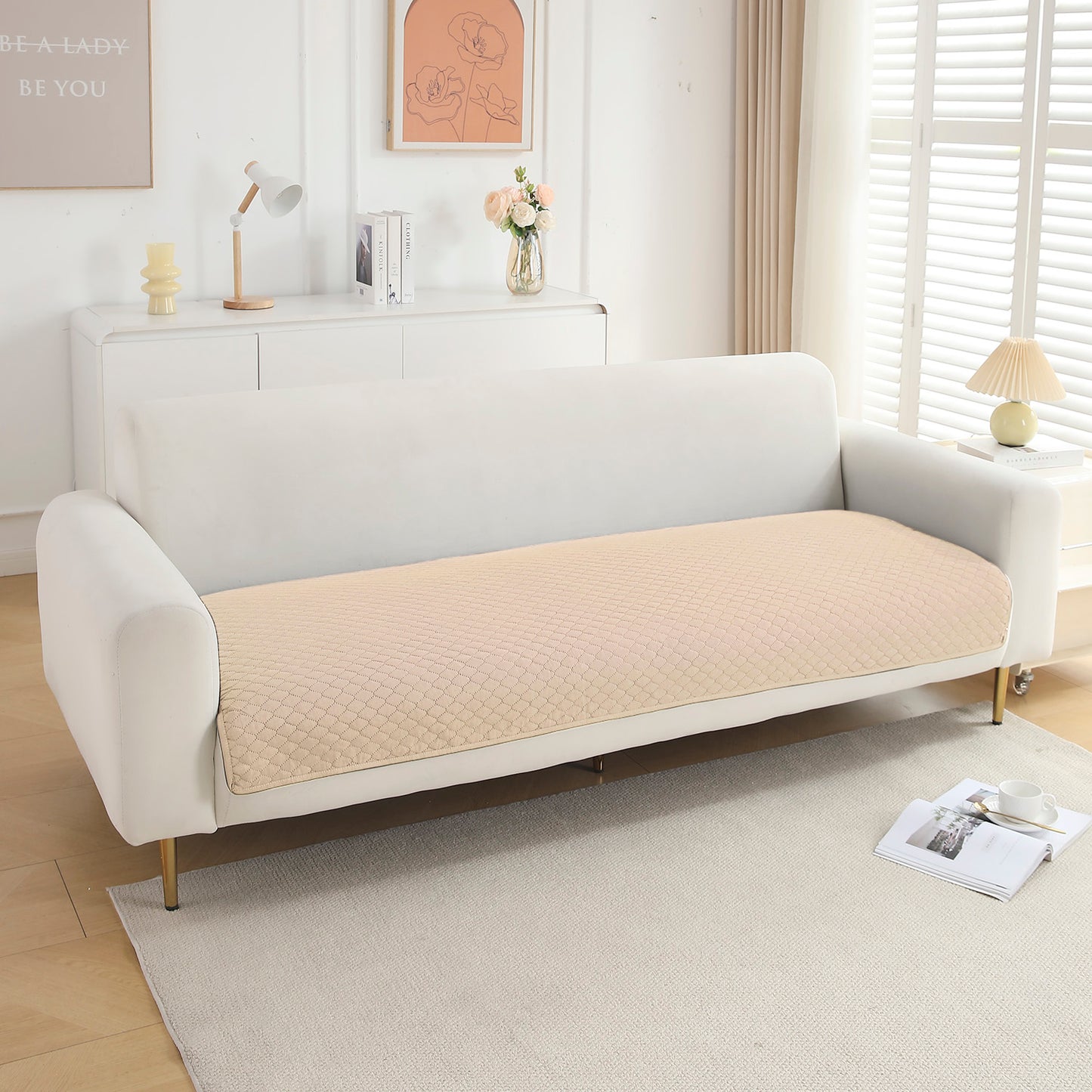 Quilted Sofa Cover Mat for 1/2/3 Seater Sofa, Beige