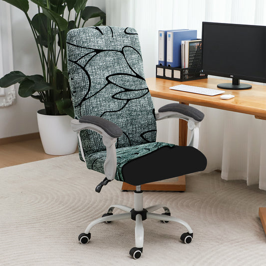 Printed Office Chair Cover for Executive Chair (High-Back) – 140 GSM Stretchable Fabric – Washable & Anti-Slip – Fits Big & Tall Office Chairs, Intense Grey Abstract Floral