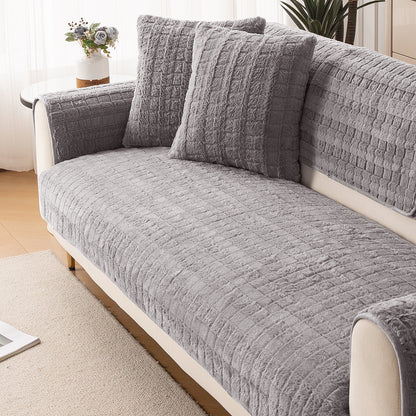 Premium Plush Anti Slip Sofa Cover Mat, Light Grey