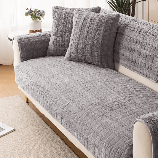 Premium Plush Anti Slip Sofa Cover Mat, Light Grey