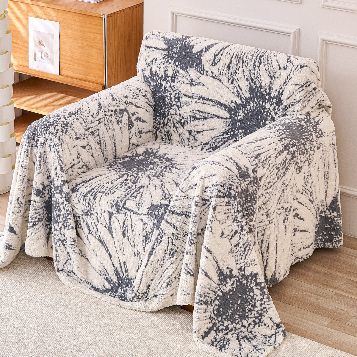 Buy Frost Grey Colour DaisyBloom Series Luxury Plush Fleece Sofa Throw | HOKIPO