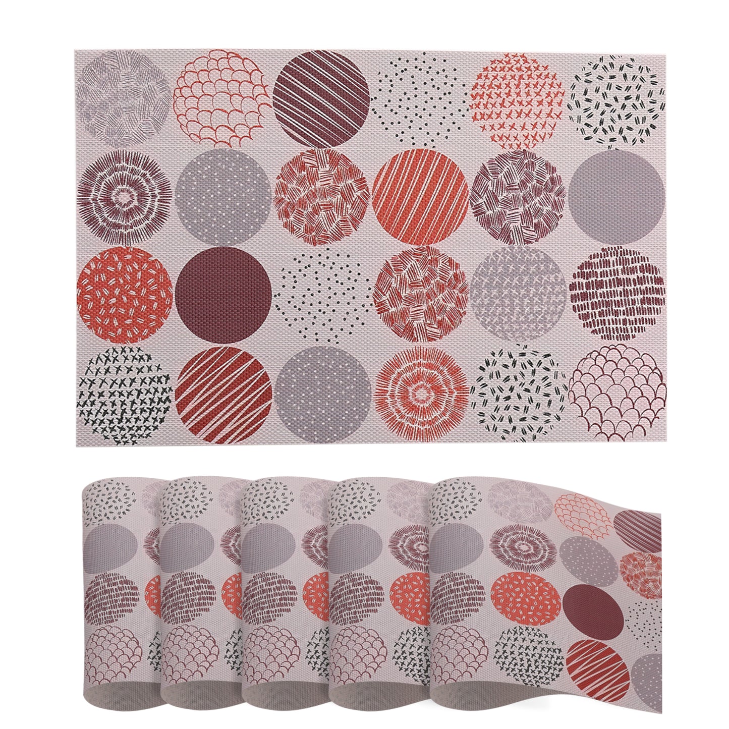 Color Splash PVC Mats for Dining Table, Bloom Circles - Rose Dust