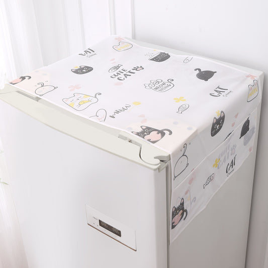 Small / Large Fridge Cover Top | For Smaller Single Door, Double Door and Bigger Double Door Refrigerator - Waterproof, Printed with 6 Side Pockets, Playful Cats