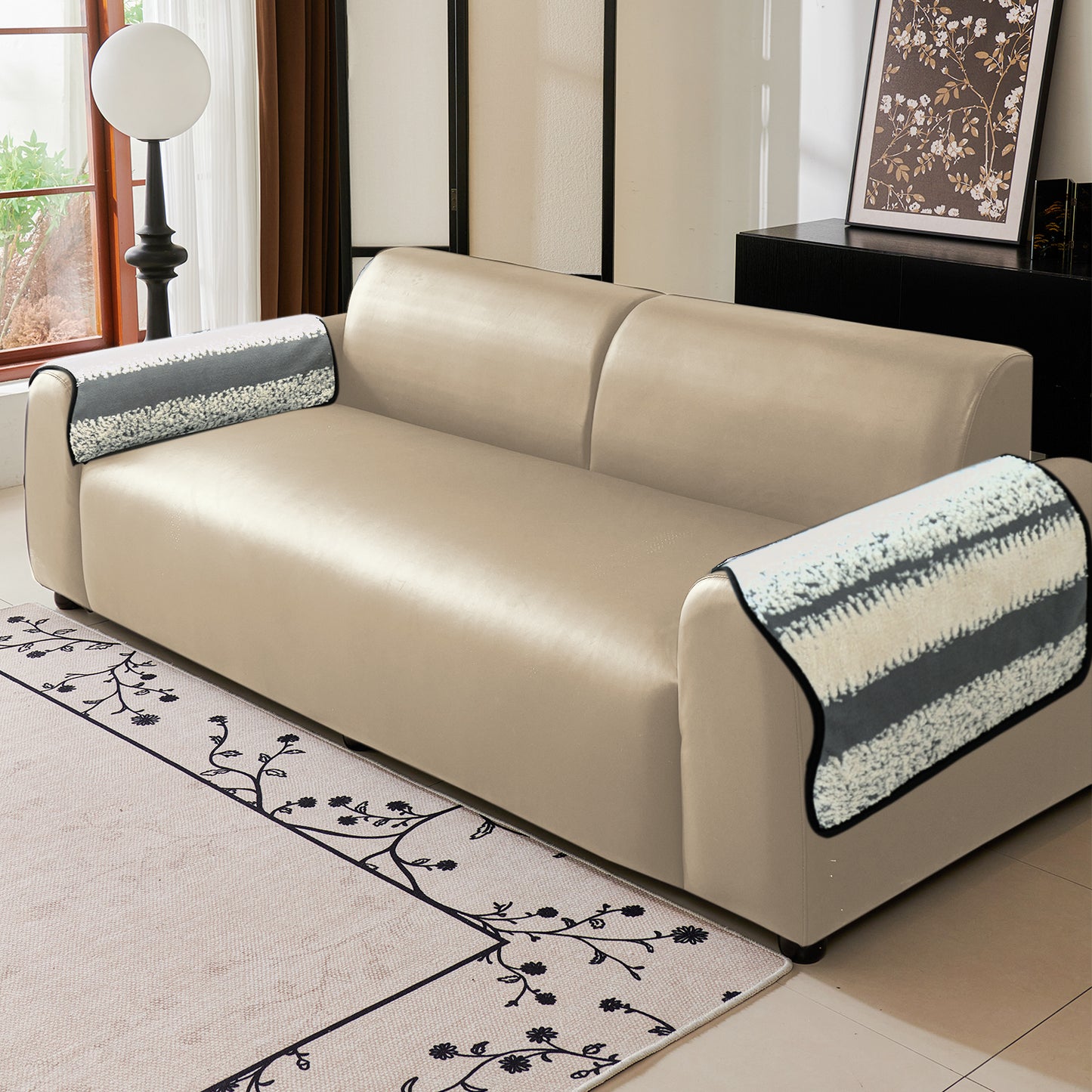 Luxury Wavy Plush Anti-Slip Sofa Cover Mats - Pewter Grey