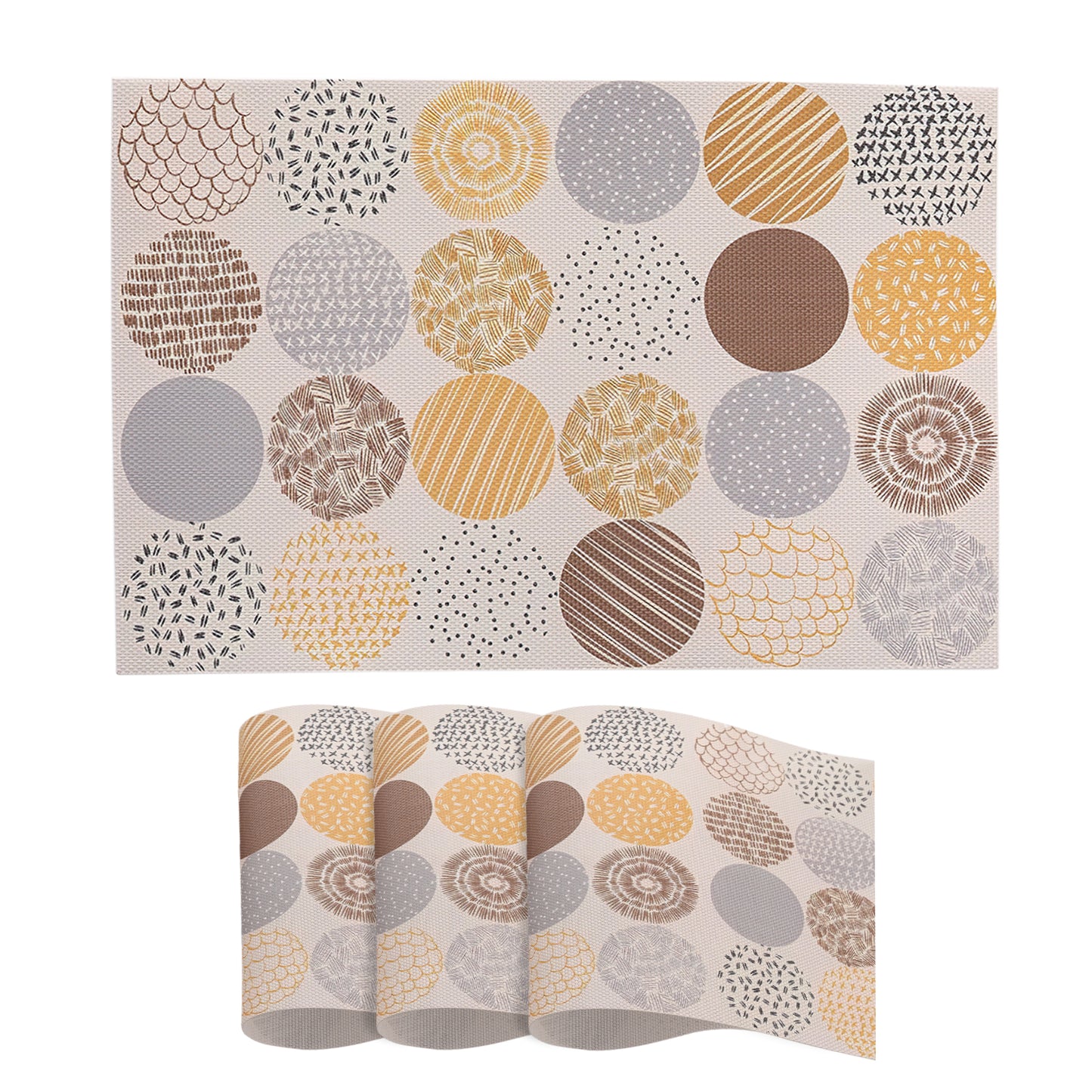 Color Splash PVC Mats for Dining Table, Abstract Circles - Olive Brown