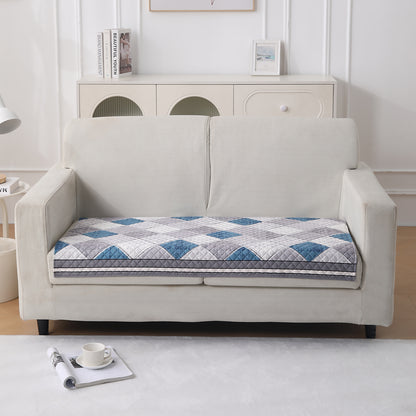LiefNest Printed Holland Velvet Sofa Mat with Foam Filling - Diamond Slate Grey Blue for 1/2/3 Seater & Armrest