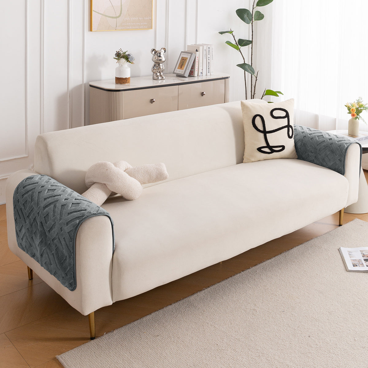 Velvet Maze Sofa Cover Mat, Dark Grey